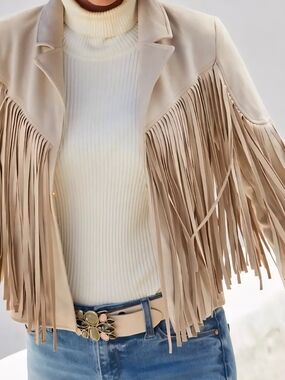 Boston Proper Beige Suede Fringe Jacket